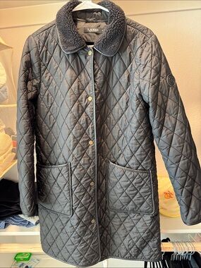 Lauren Ralph Lauren Black Quilted Coat with Sherpa Collar